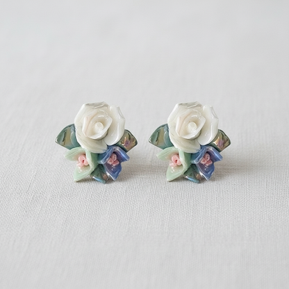 Artistic Enamel Floral Stud Earrings