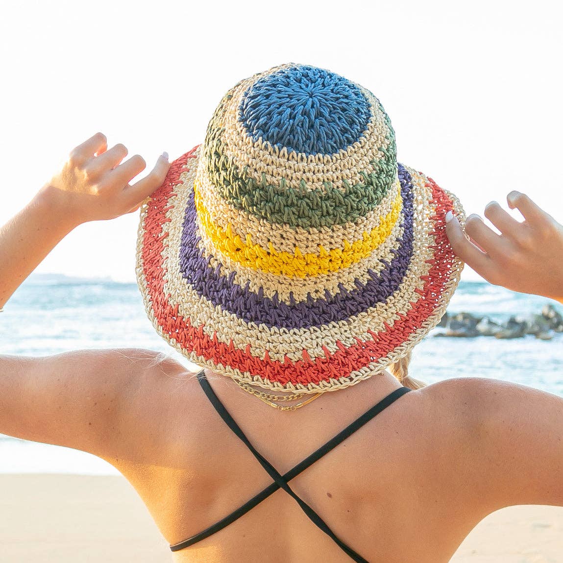 AC Rainbow Woven Straw Bucket Hat