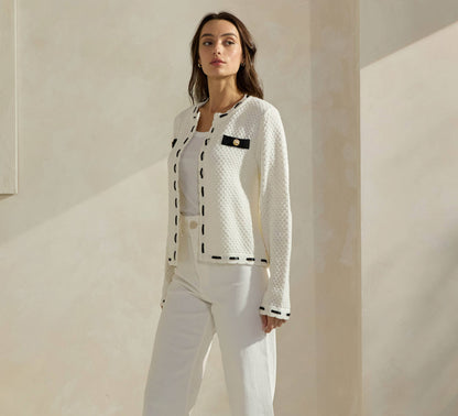 Able Contrast Trim Cardigan - Wht/Blk