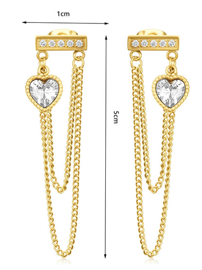 RB CZ Heart Chain Dangle Drop Earrings - 18K Gold Plated