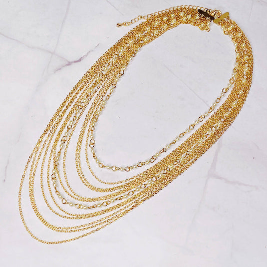 Ellison + Young Pearl And Chain Drape Necklace