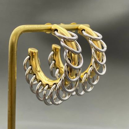 Mio Queena Two-tone Finge Earrings -  18k Gold Plated