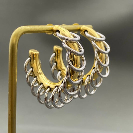 Mio Queena Two-tone Finge Earrings -  18k Gold Plated