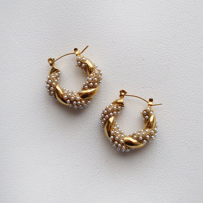 Jessa Nolita Pearl Twisted Hoops - Gold