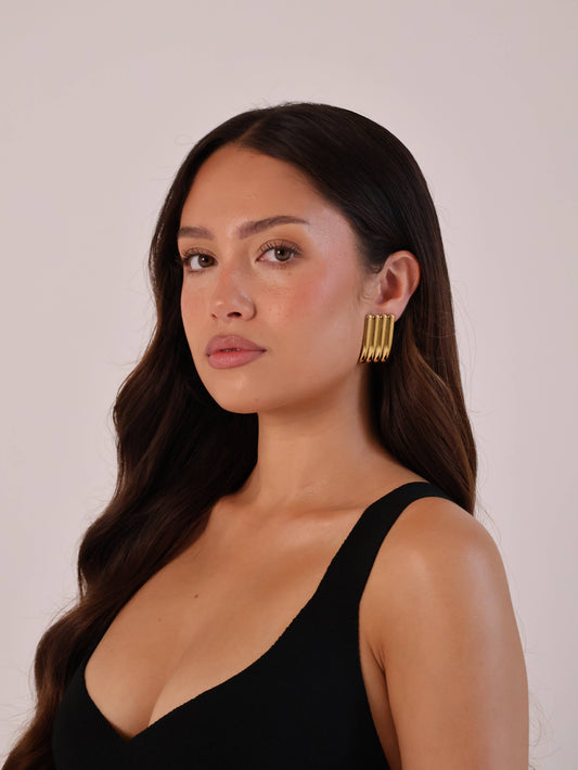 Saint Fatale Liana Long Ribbed Earrings - Gold