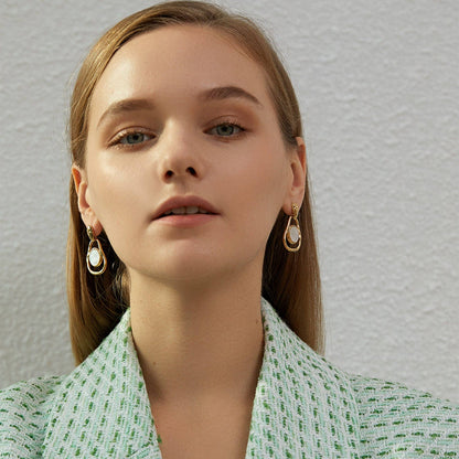 RB Organic Hammered Mother of Pearl Drop Earrings - 18K Gold Plated