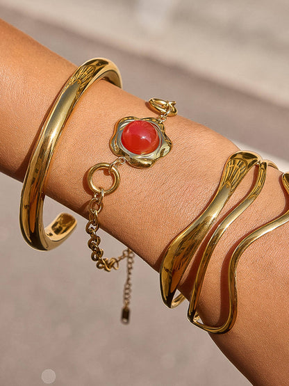 FM Plume Stone Bracelet - 18K Gold Plated/Red