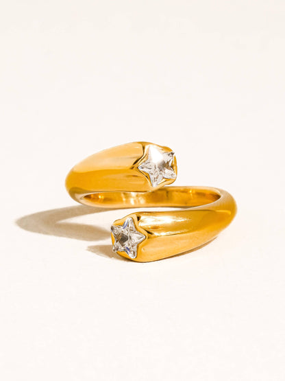 FM Fenella 18K Gold Non-Tarnish Double Star CZ Ring