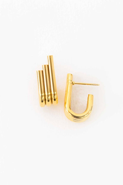 Lovoda Pipes Stud Earrings - 14K Gold Plated