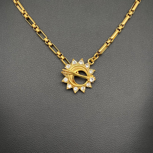 Zircon inlaid sun moon 18K Gold Plated SS Necklace - FGS/MS