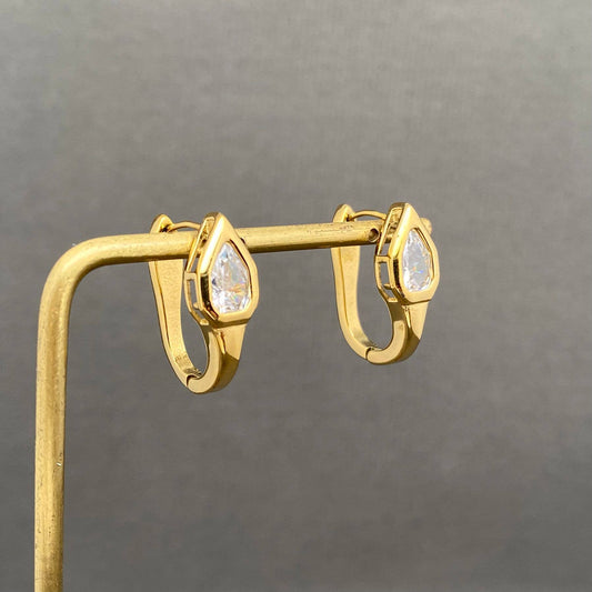 Zircon inlaid Snake 18K Golden S.Steel Hoop Earrings - FGS
