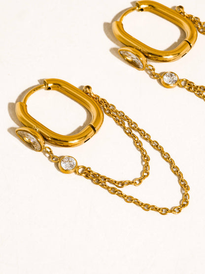 FM Lucienne CZ Chain Link Drop Earrings - 18K Gold Plated