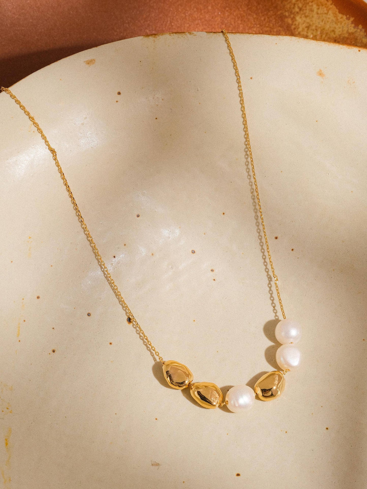 FMAIQ Maud Freshwater Pearl Beaded Necklace - 18K Gold Plated