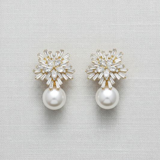 Paperln Snowflake Zirconia Pearl Earrings