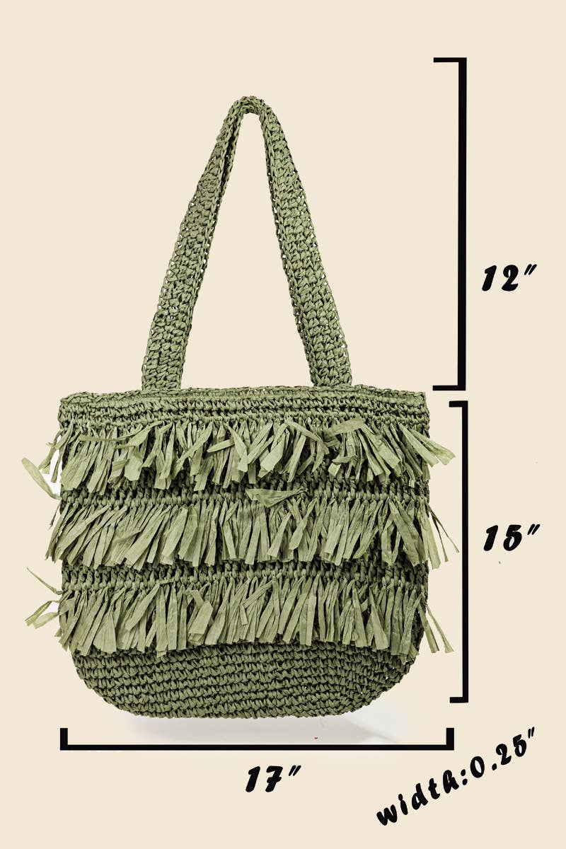 AS Raffia Fringe Tote Bag - Olive