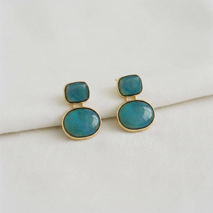 Geometric Drop Earrings - Green/Gold