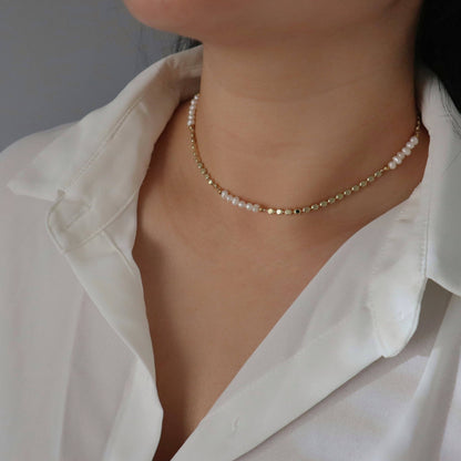 Jessa Adeline Pearl Choker Necklace - Gold