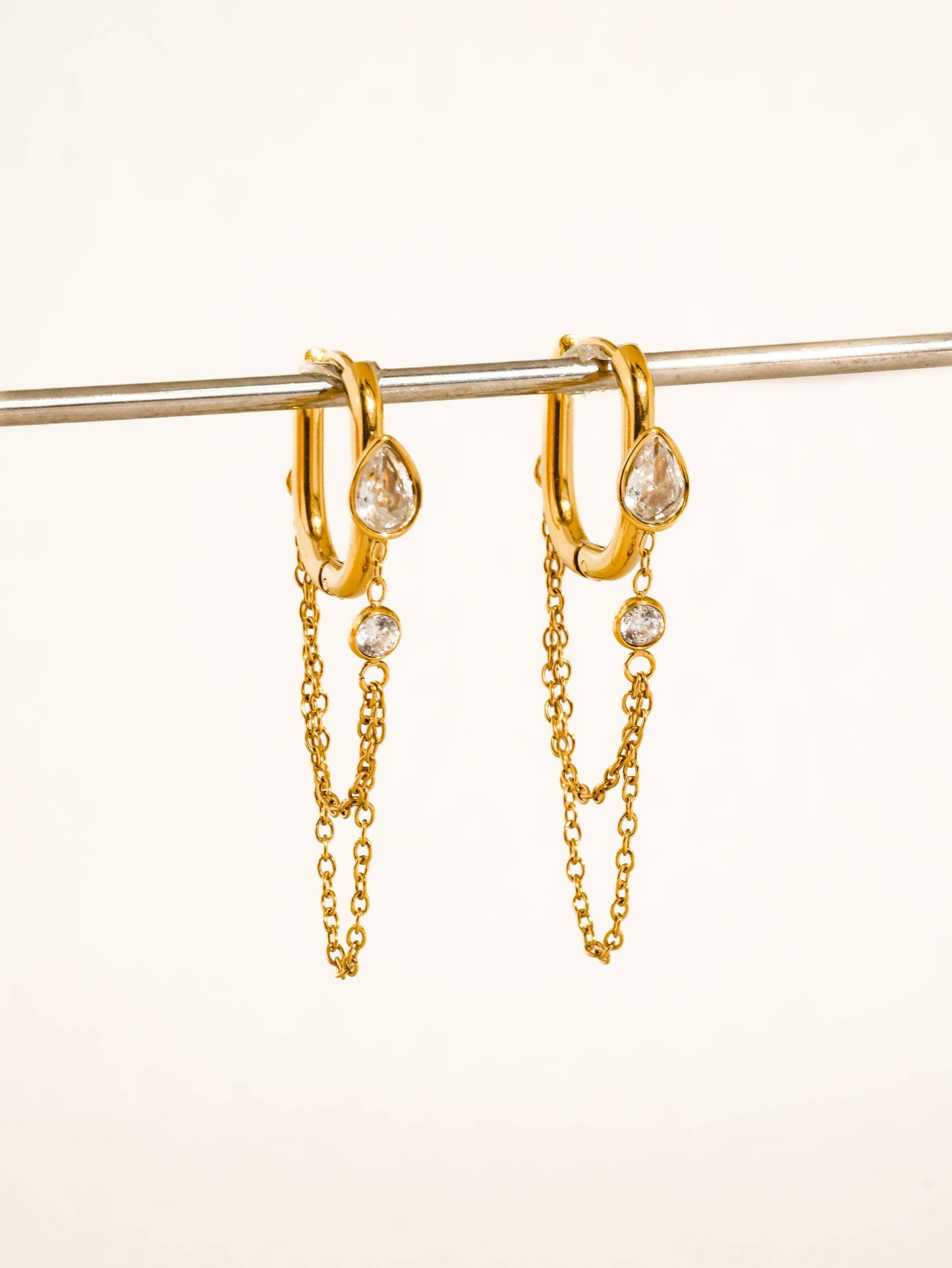 FM Lucienne CZ Chain Link Drop Earrings - 18K Gold Plated