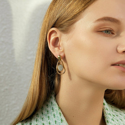 RB Organic Hammered Mother of Pearl Drop Earrings - 18K Gold Plated