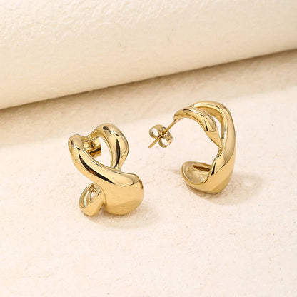 RB Chunky Twisted Abstract Knot Stud Earrings - 18K Gold Plated