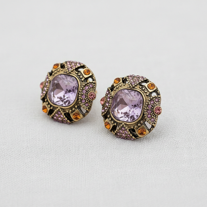 CD Vintage Rhinestone Geometric Stud Earrings - Purple