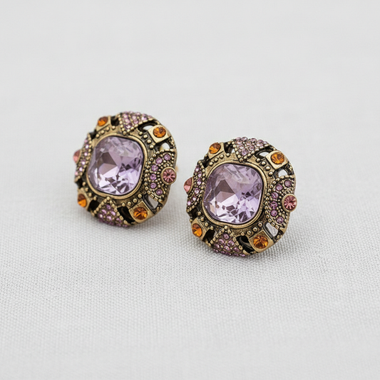 CD Vintage Rhinestone Geometric Stud Earrings - Purple