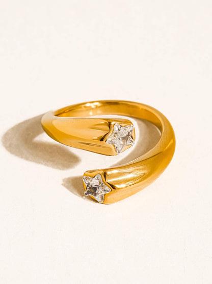 FM Fenella 18K Gold Non-Tarnish Double Star CZ Ring