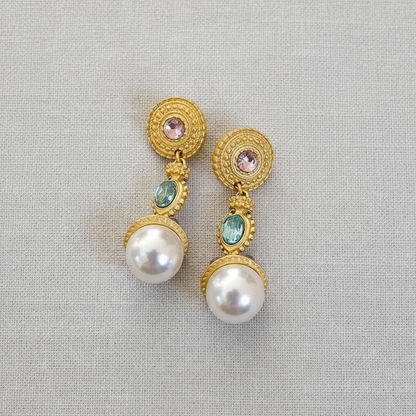 CD Vintage Geometric Gem + Pearl Drop Earrings