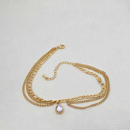 Cubic Zirconia Drop Cahrm 18K Gold Plated SS Anklet - FGS