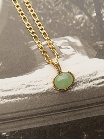 FMAIQ Winslow Stone Pendant Chain Necklace - Green/18K Gold Plated