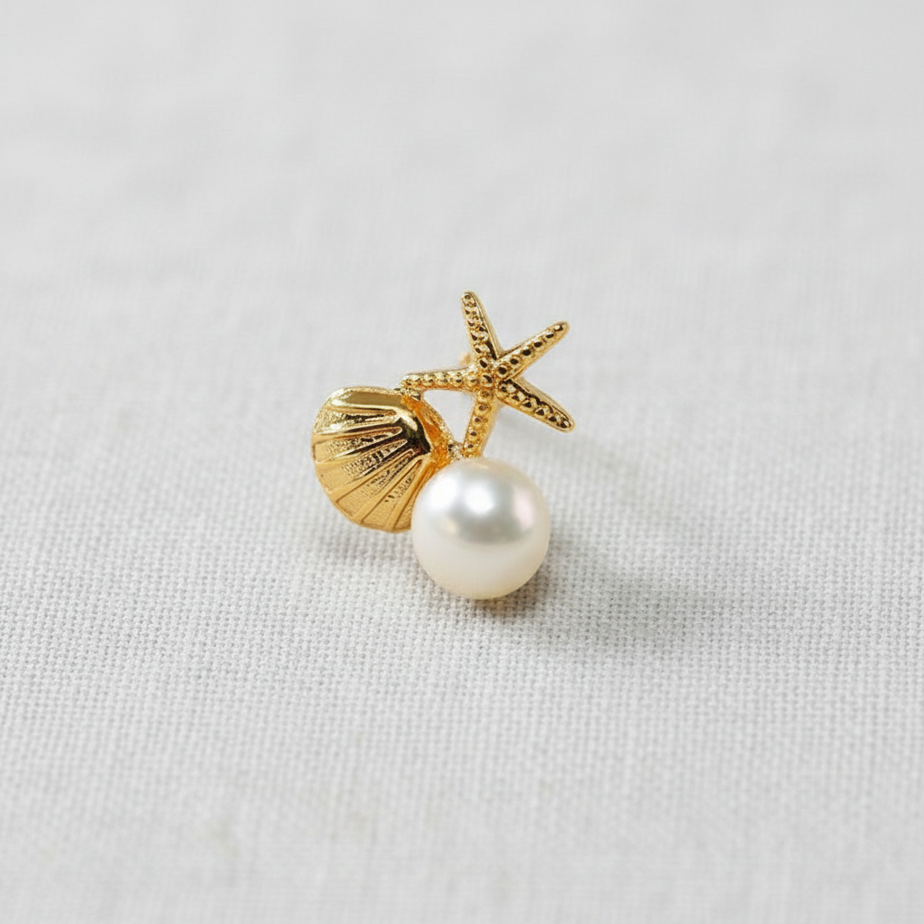 CD Starfish Shell Pearl Stud Earrings