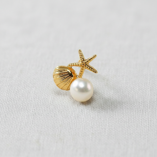 CD Starfish Shell Pearl Stud Earrings