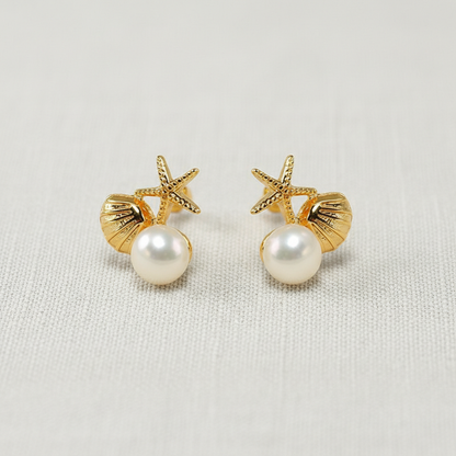 CD Starfish Shell Pearl Stud Earrings