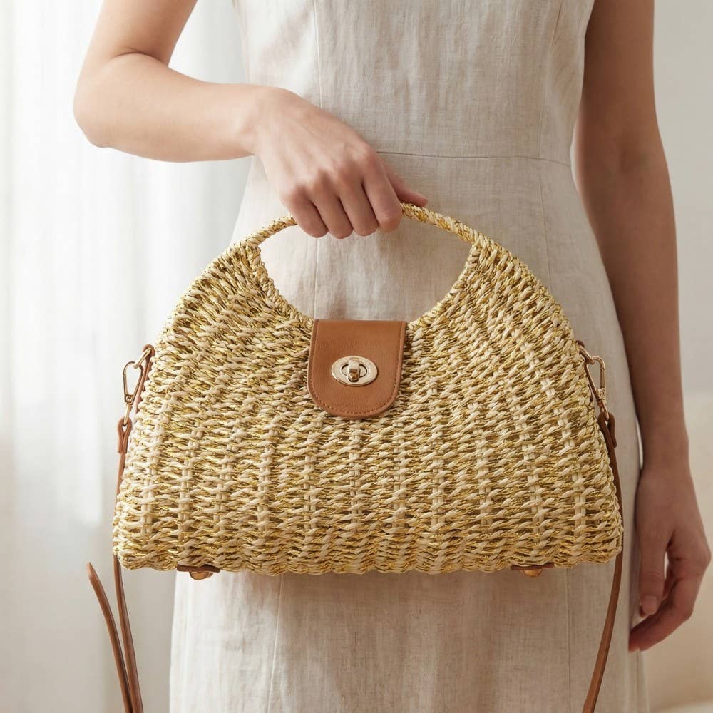 AS Woven Straw Top Handle Handbag - Nat/Cog