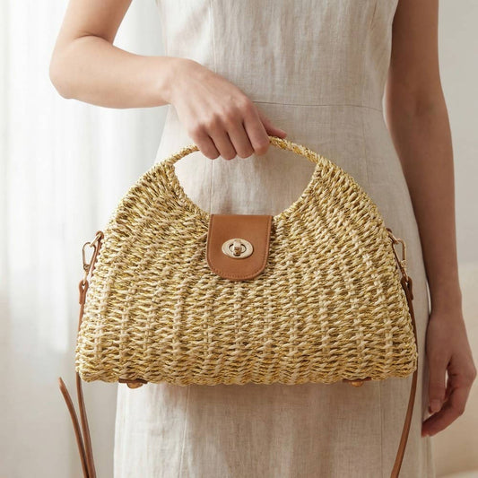 AS Woven Straw Top Handle Handbag - Nat/Cog