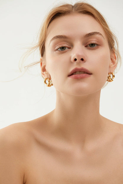 RB Chunky Twisted Abstract Knot Stud Earrings - 18K Gold Plated