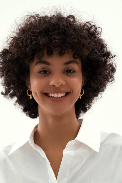 RB Pendant Drop Hoop Huggie Earrings - 18K Gold Plated