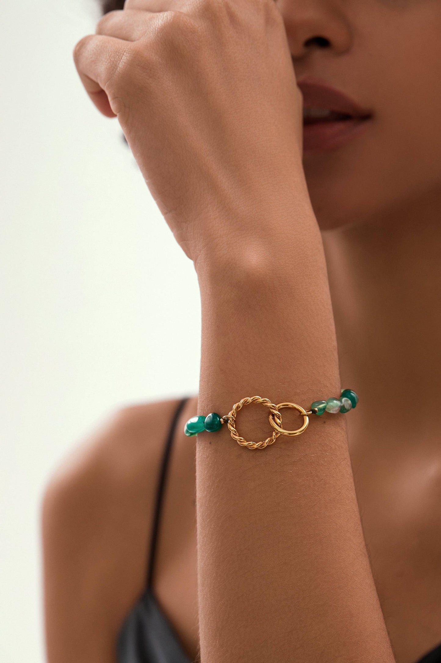 RB Crystal Beaded Bracelet - Green/18K Gold Plated