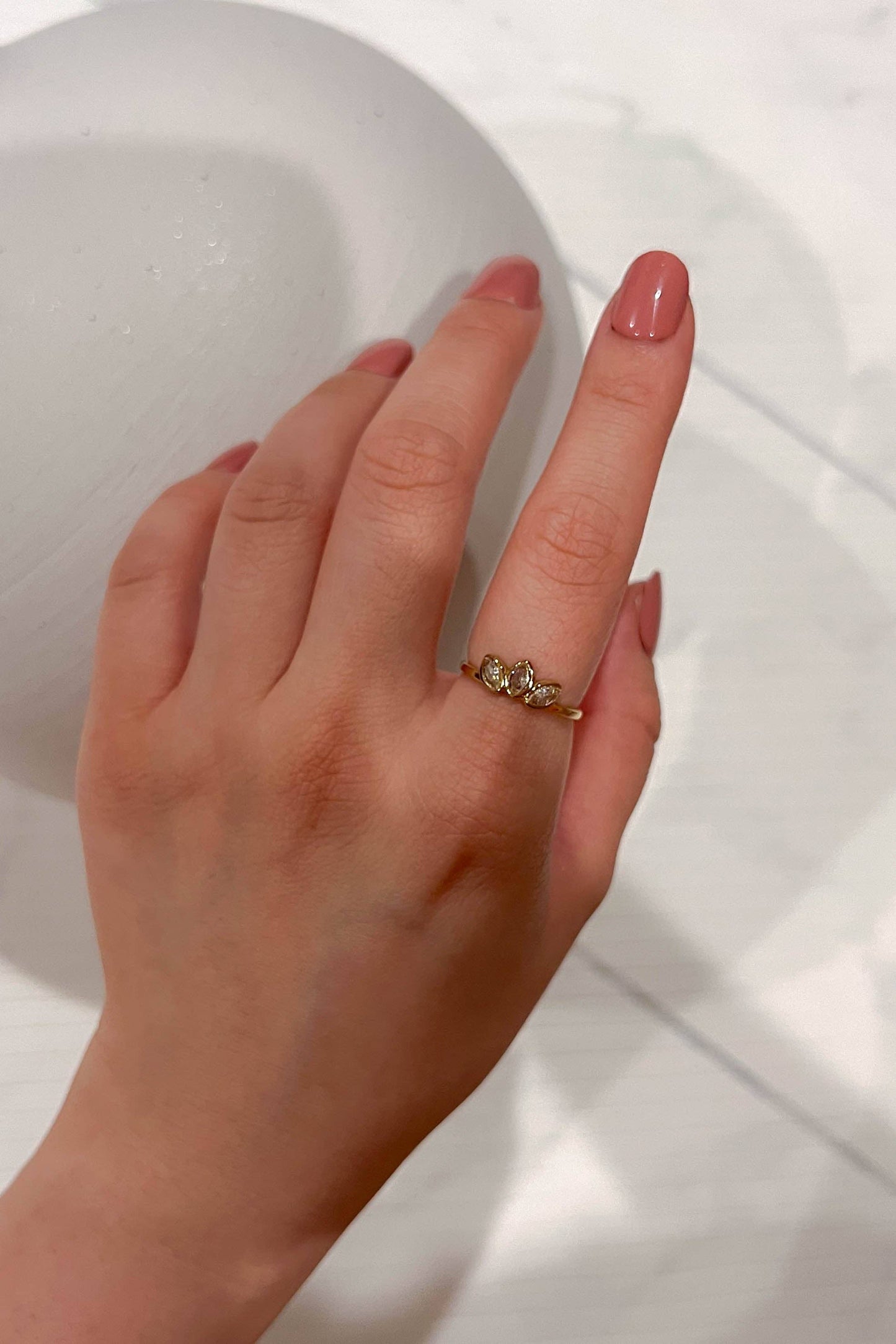 Lovoda Slanted Marquise Adjustable Ring - 14K Gold Plated