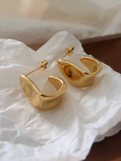 FM Ninelle Sculpted Wave Hoop Earrings - 18K Gold Plated