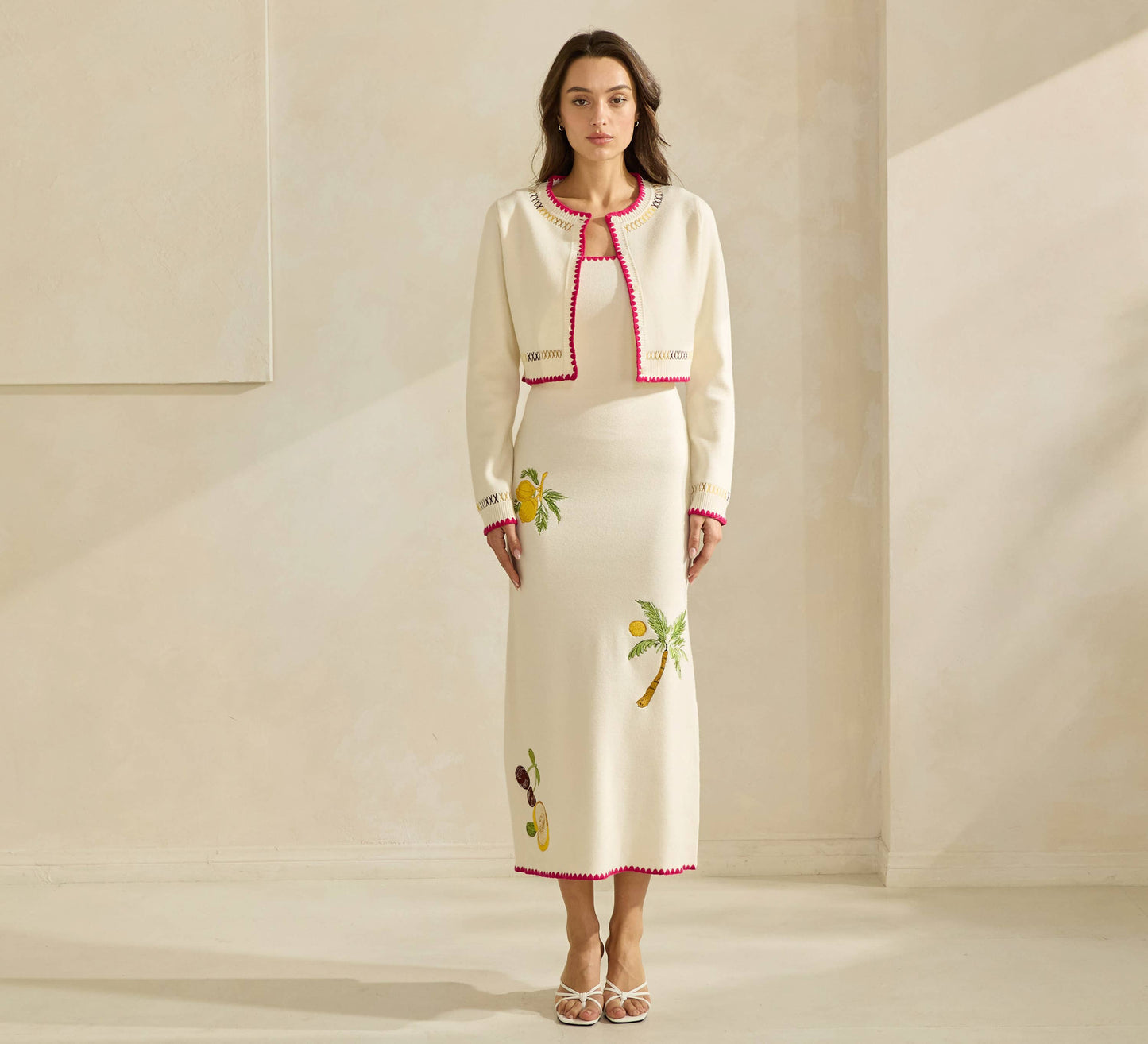 Able Lemon Embroidered Sweater Dress - Cream
