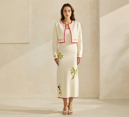 Able Lemon Embroidered Sweater Dress - Cream