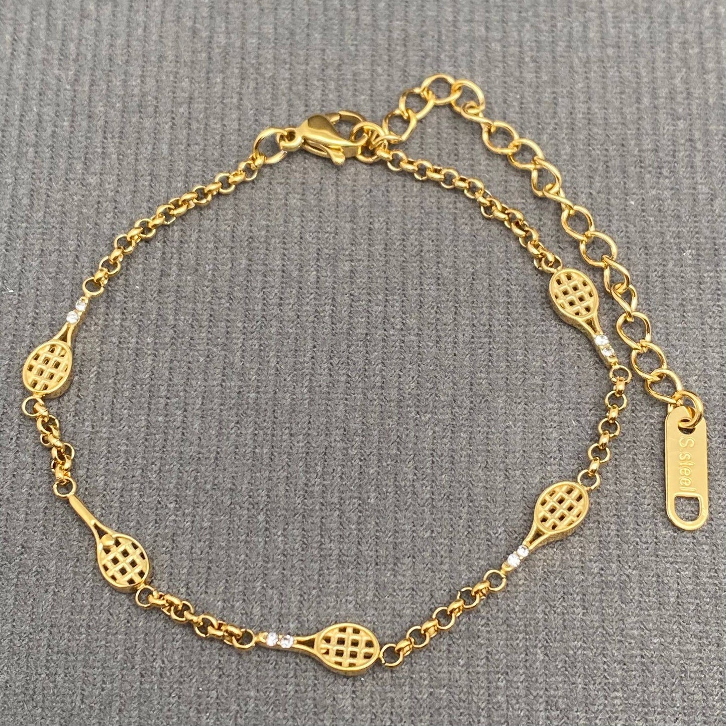 Tennis Racket Linked 18K Golden S.Steel Bracelet - FGS