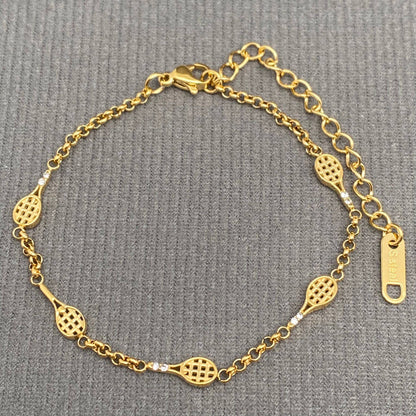 Tennis Racket Linked 18K Golden S.Steel Bracelet - FGS