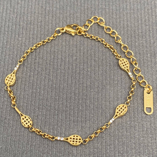 Tennis Racket Linked 18K Golden S.Steel Bracelet - FGS