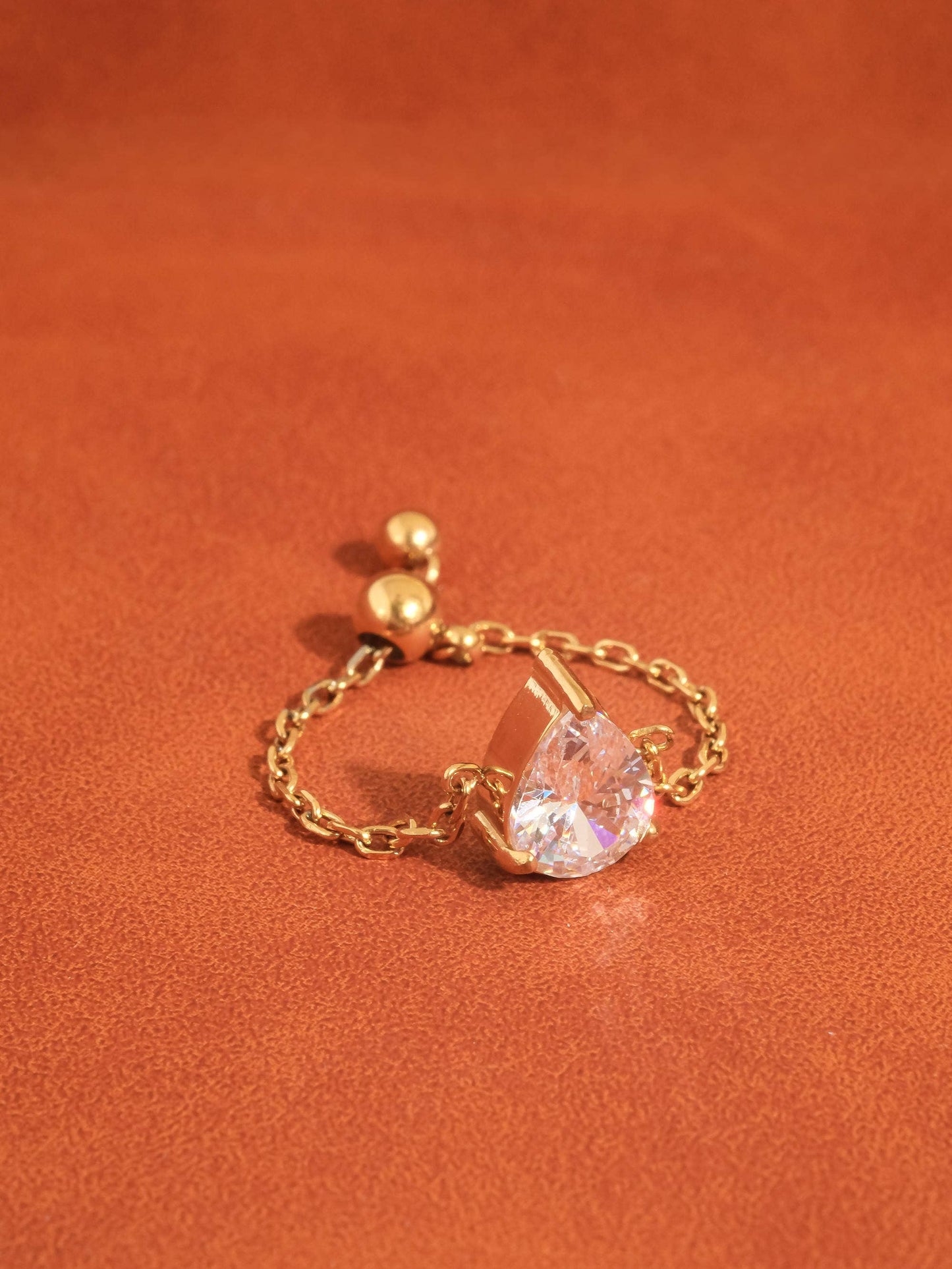 FM Alora Pear CZ Adjustable Chain Ring - 18K Gold Plated