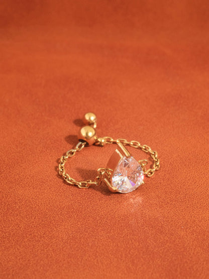 FM Alora Pear CZ Adjustable Chain Ring - 18K Gold Plated