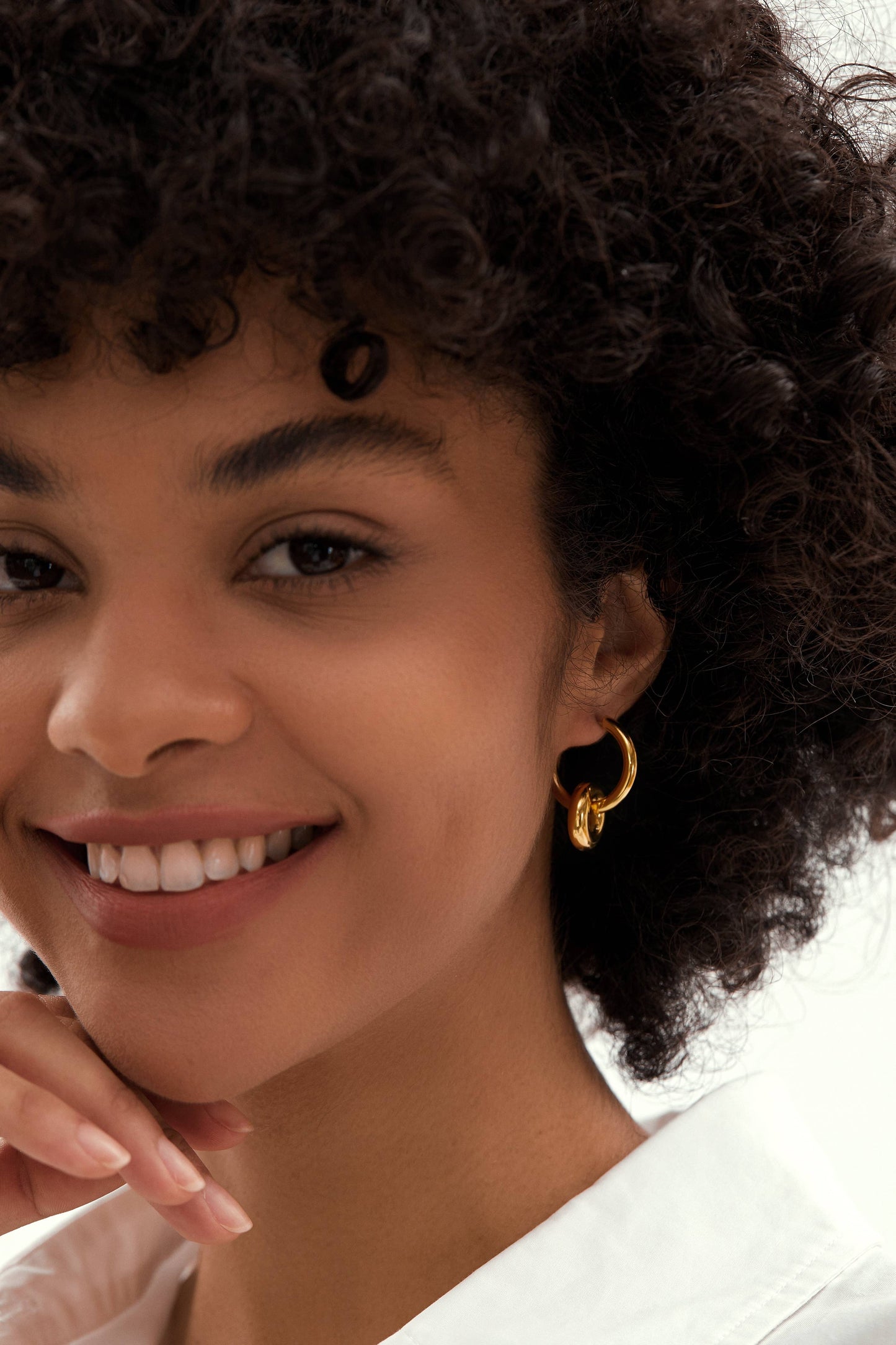 RB Pendant Drop Hoop Huggie Earrings - 18K Gold Plated