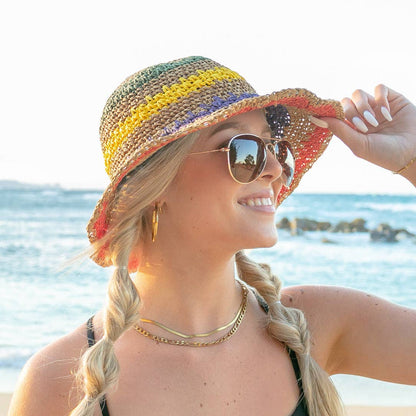 AC Rainbow Woven Straw Bucket Hat