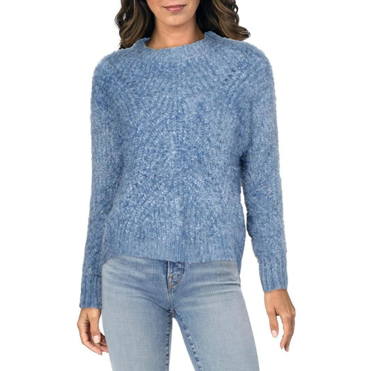 Aqua Crop Pointelle Mock Sweater - Blue